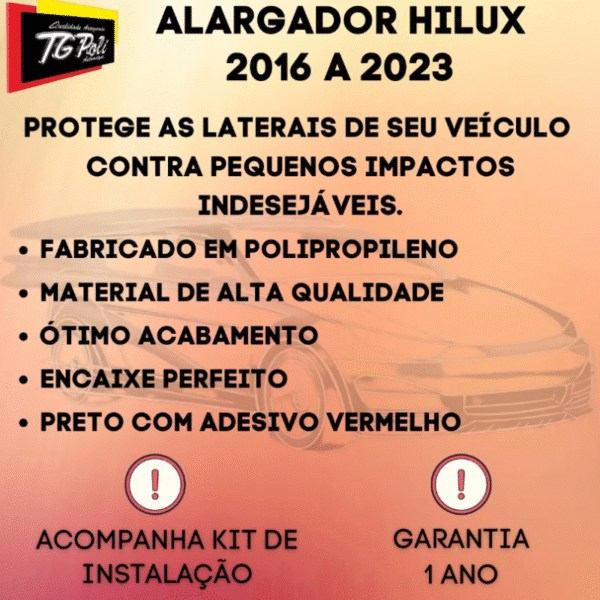 Alargador Toyota Hilux 2016 a 2023 Cj 6 Peças Preto Tg Poli 07.115 - Imagem 5