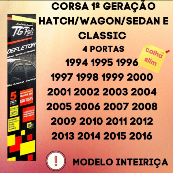 Calha de Chuva Slim TG Poli Corsa Hatch / Sedan / Classic 1994 a 2016 | 4 Portas | Cód. 23.038 - Imagem 2