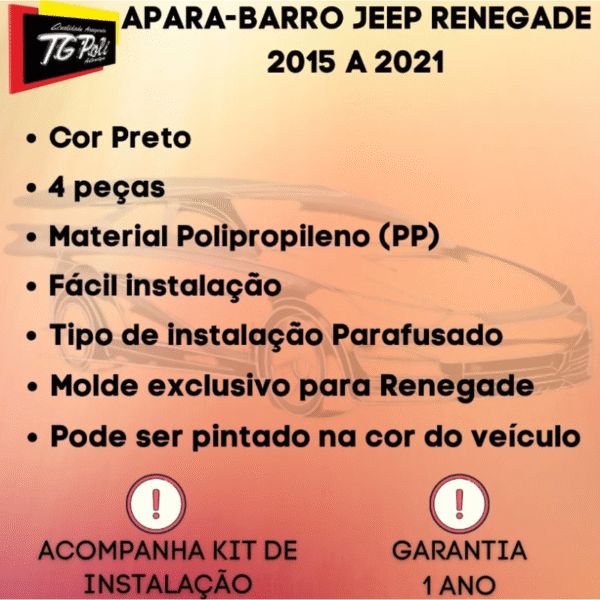 Kit Apara-Barro (Lameira/Flap) Jeep Renegade 2018 a 2019 – TG Poli Cód. 16.001 - Imagem 5