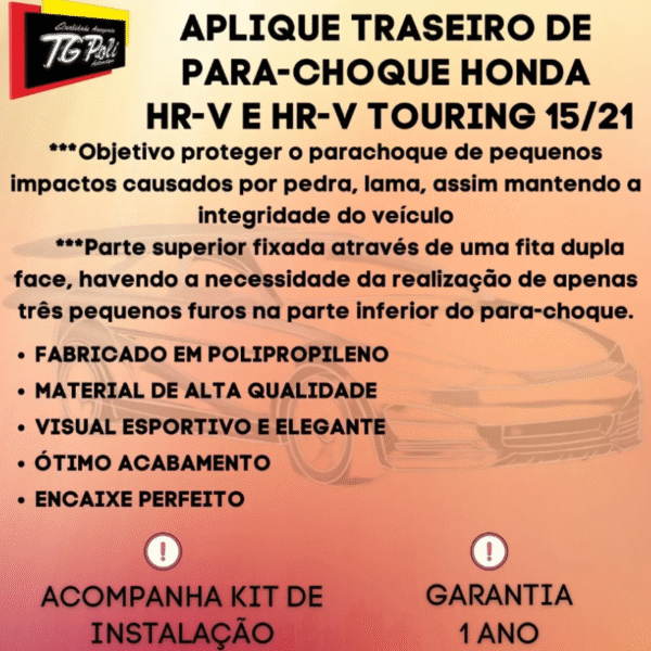 Protetor Traseiro de Para-Choque Honda HR-V 2015 a 2021 | Prata | TG Poli | Cód. 08.033 - Imagem 5