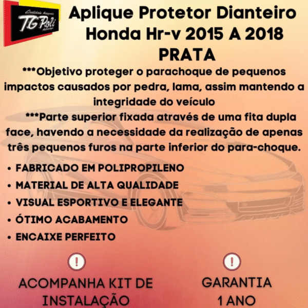 Protetor Dianteiro de Para-Choque Honda HR-V 2015 a 2018 | Prata | TG Poli | Cód. 08.032 - Imagem 4