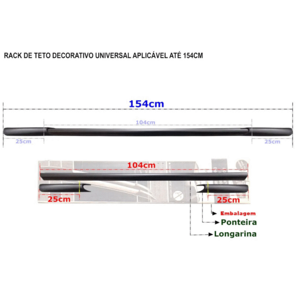 Longarina (Rack) de Teto Decorativo Universal Até 1,54m | Preto | TG Poli | Cód. 05.102 - Imagem 3