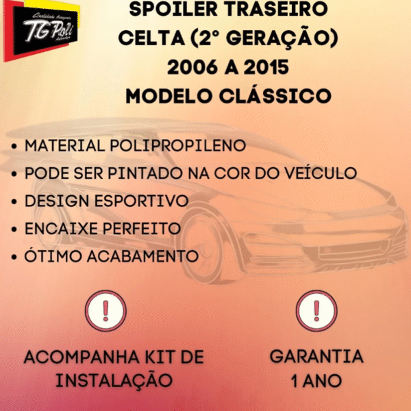 Spoiler Traseiro TG Poli | Celta 2006 a 2015 – 2ª Geração | Cód. 03.268 - Imagem 6