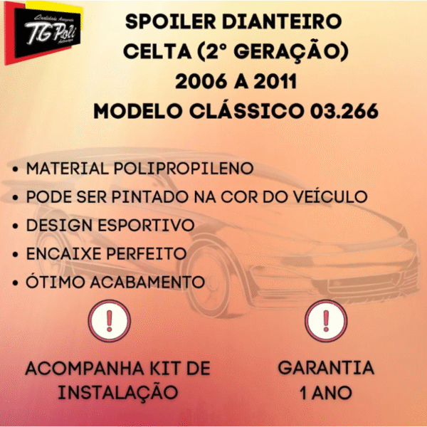 Spoiler Dianteiro Celta 2006 a 2011 | Saia Frontal TG Poli 03.266 (2ª Geração) - Imagem 4