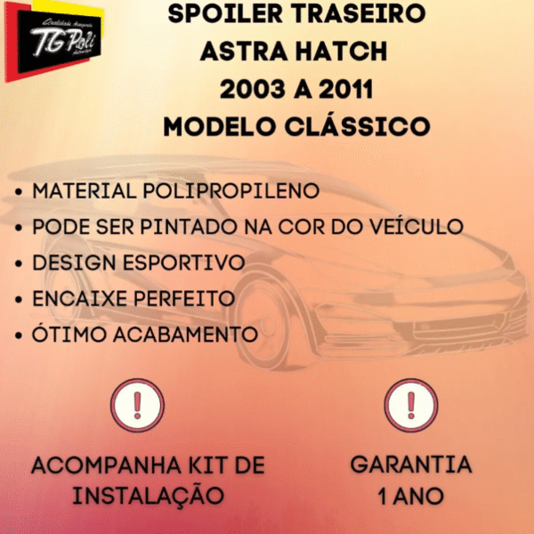 Spoiler Traseiro TG Poli | Astra Hatch 2003 a 2011 – Saia Traseira | Cód. 03.261 - Imagem 5