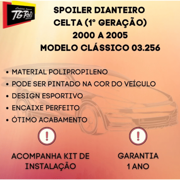 Spoiler Dianteiro Celta 2000 a 2005 | Saia 1ª Geração | TG Poli 03.256 - Imagem 3