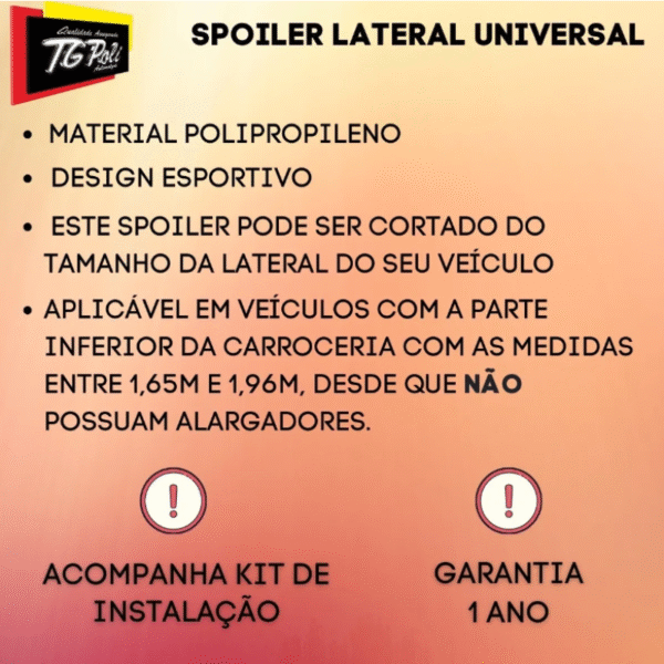 Spoiler Lateral Universal Preto Avangard Tg Poli Cod 05.013 - Imagem 3