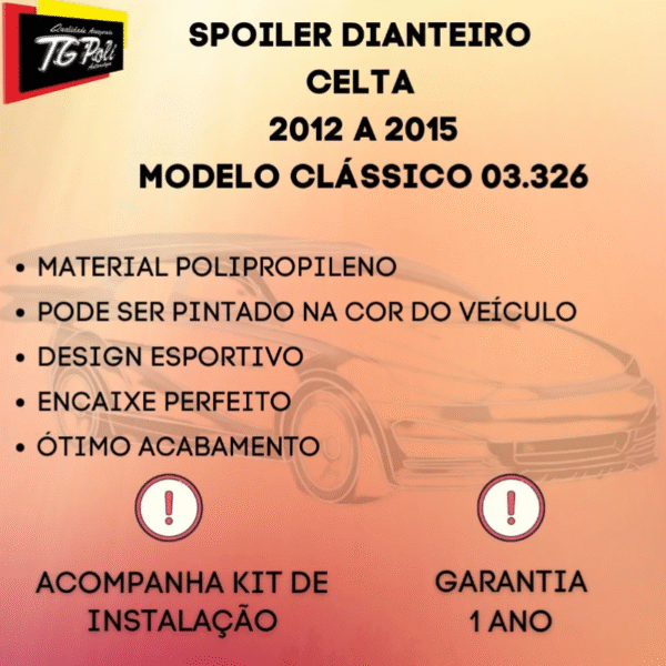 Spoiler Dianteiro Celta 2012 a 2015 | Saia Frontal TG Poli 03.326 (3ª Geração) - Imagem 3
